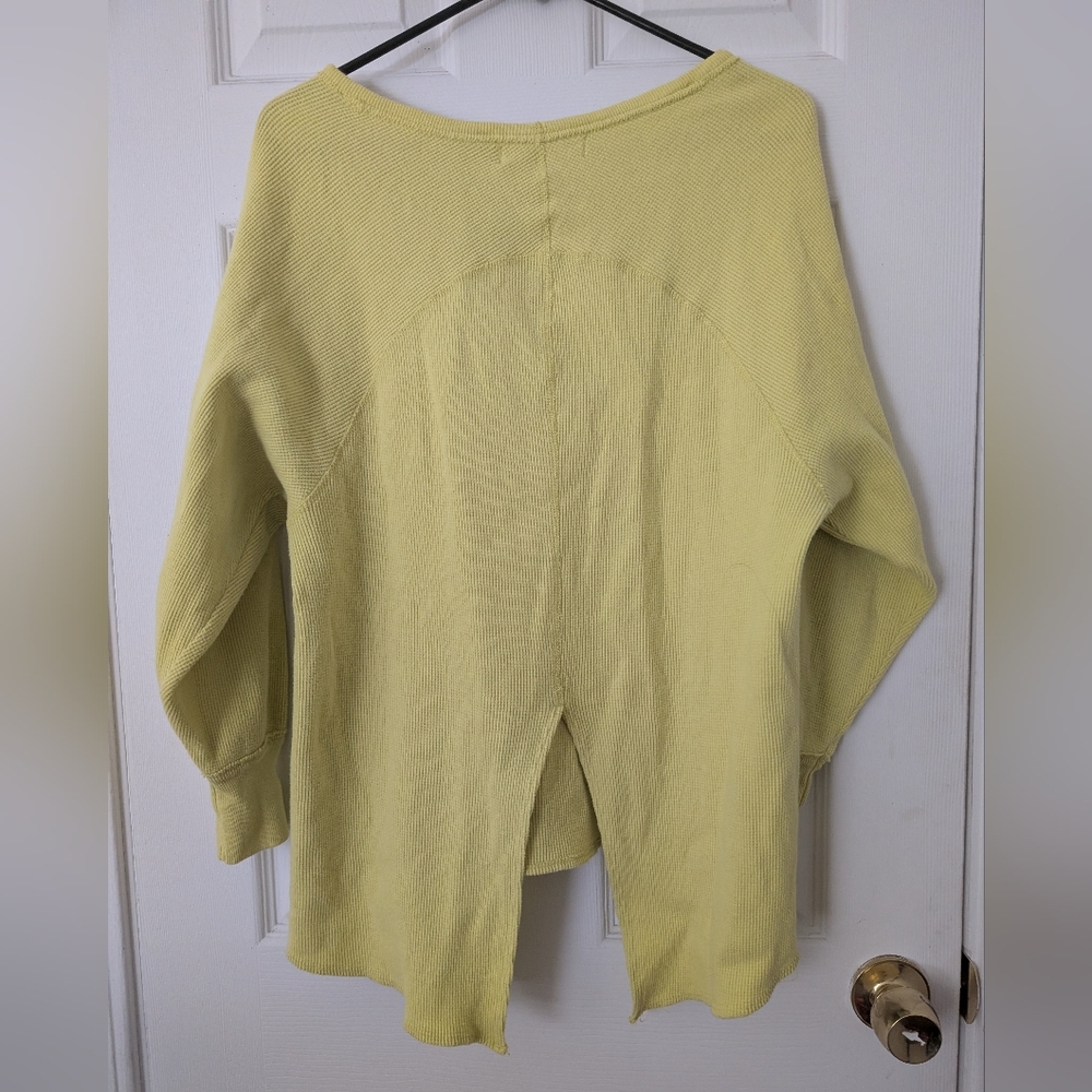 We The Free Amelia Split-Back 100% Cotton Thermal Top In Yellow Squeeze (S)